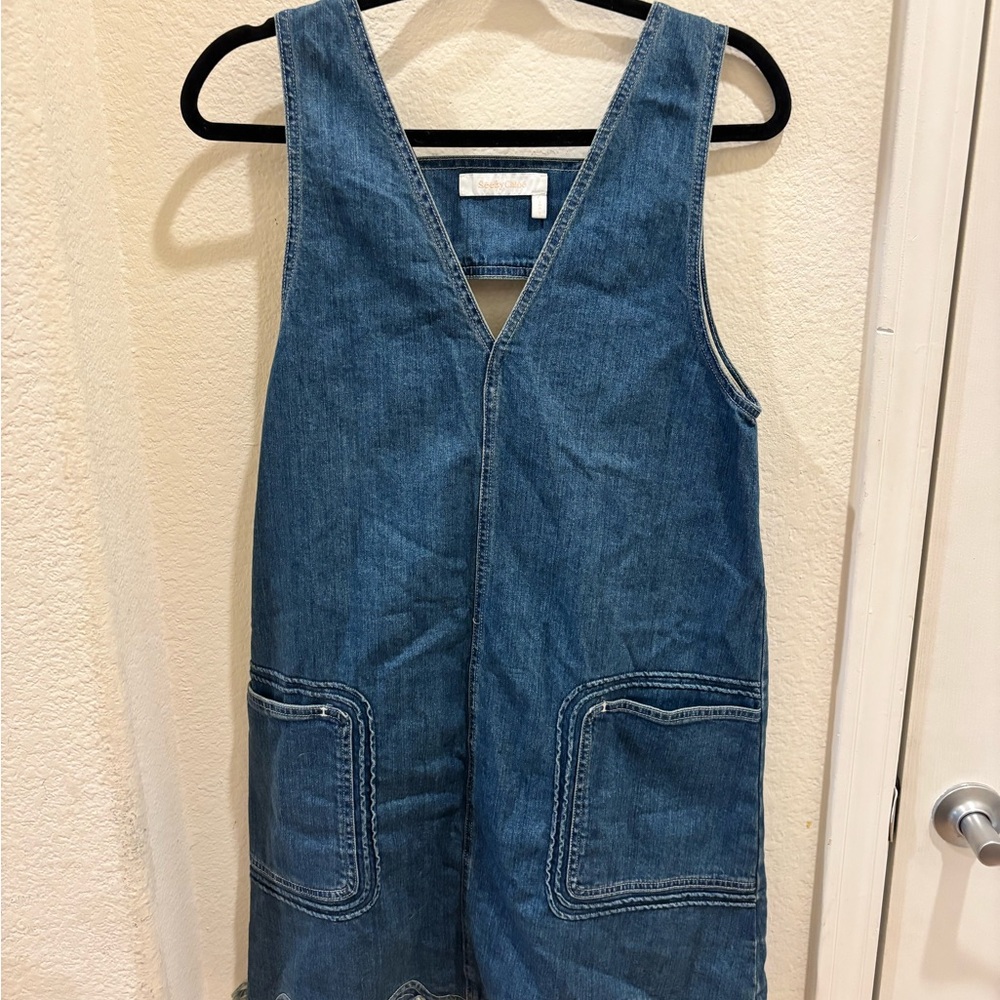 See By Chloé Denim V-Neck Pinafore Dress - Blue